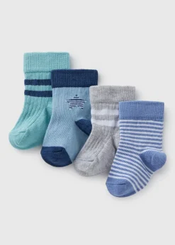 4 Pack Baby Blue Sports Socks (Newborn-24mths)