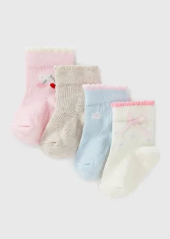 4 Pack Baby Multicolour Cherry Flower Socks (Newborn-24mths)