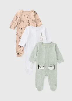 3 Pack Baby Multicolour Giraffe Sleepsuits (Newborn-18mths)