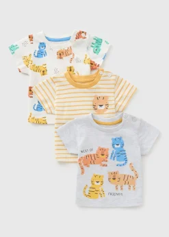 3 Pack Baby Multicolour Safari T-Shirts (Newborn-23mths)
