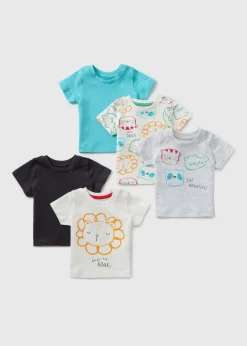 5 Pack Baby Multicolour Safari T-Shirts (Newborn-23mths)