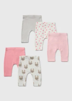 5 Pack Baby Pink Bunny Leggings (Newborn-23mths)