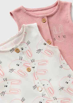 2 Pack Baby Pink Bunny Ribbed Rompers (Newborn-18mths)