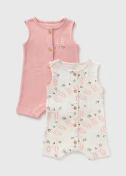 2 Pack Baby Pink Bunny Ribbed Rompers (Newborn-18mths)