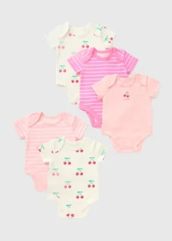 5 Pack Baby Pink Cherry Bodysuits (Newborn-23mths)