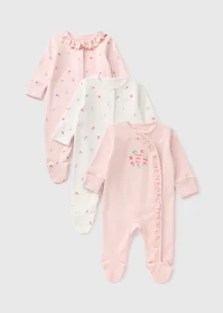 3 Pack Baby Pink Floral Sleepsuits (Newborn-18mths)