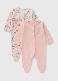 2 Pack Baby Pink Floral Sleepsuits