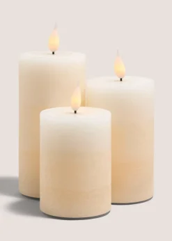 3 Pack Beige LED Pillar Candles (10cm x 12cm x 15cm)
