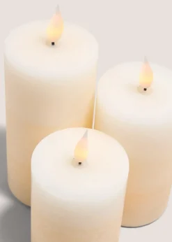 3 Pack Beige LED Pillar Candles (10cm x 12cm x 15cm)