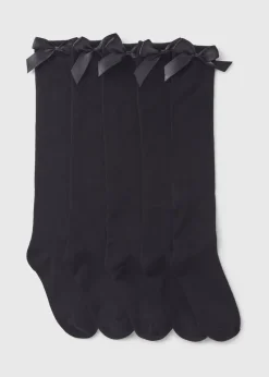 5 Pack Black Bow Knee High Socks (Younger 6-Older 6.5)