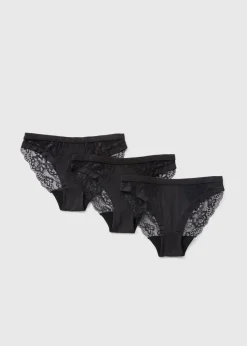 3 Pack Black Brushed Lace High Leg Knickers