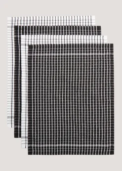 4 Pack Black Check Terry Tea Towels