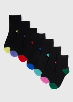 7 Pack Black Coloured Toe Socks (Younger 6-Older 6.5)
