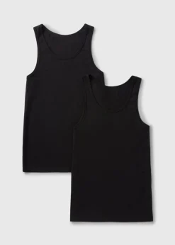 2 Pack Black Cotton Vests