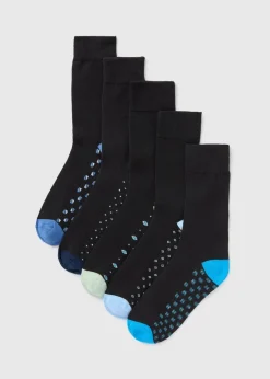 5 Pack Black Geometric Socks
