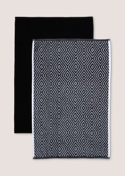 2 Pack Black Geometric Tea Towels (45cm x 70cm)