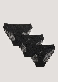 3 Pack Black Lace High Leg Knickers