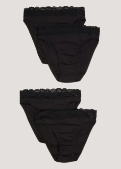 4 Pack Black Lace Trim High Leg Knickers