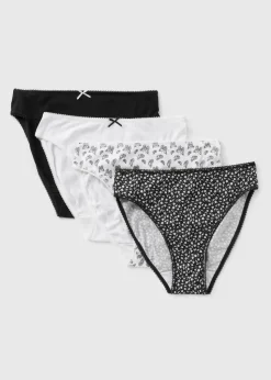 4 Pack Black Mono Butterfly High Leg Knickers