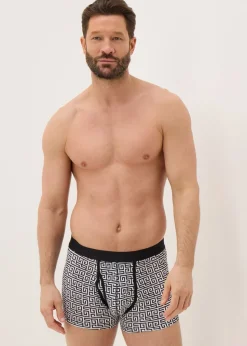 5 Pack Black Mono Geometric Metallic Keyhole Boxers