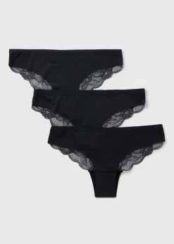 3 Pack Black No VPL Lace Brazilian Knickers