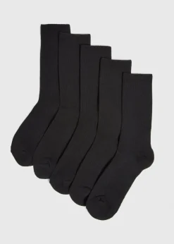 5 Pack Black Ribbed Sports Socks