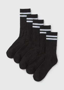 5 Pack Black Sports Socks
