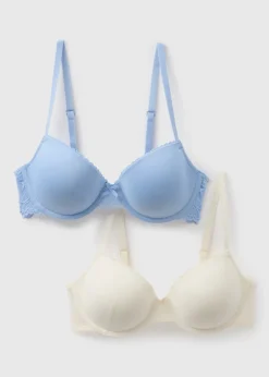 2 Pack Blue & Cream T-Shirt Bra
