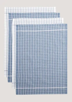 4 Pack Blue Check Terry Tea Towels (60cm x 45cm)