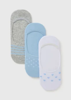 3 Pack Blue Heart No Show Socks