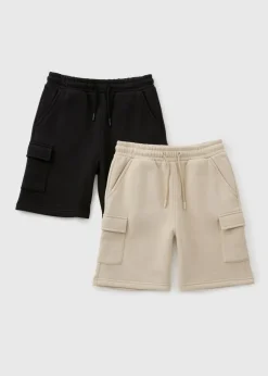 2 Pack Boys Black & Stone Jog Shorts (7-15yrs)