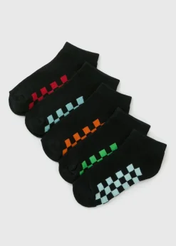 5 Pack Boys Black Check Trainer Socks (Younger 6-Older 6.5)