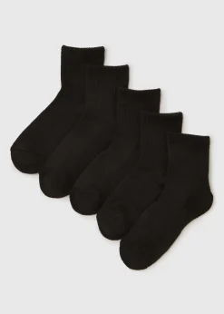5 Pack Boys Black Sports Ankle Socks (Younger 6-Older 6.5)