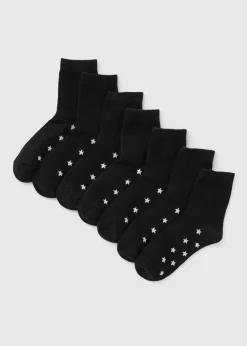 7 Pack Boys Black Star Socks (Younger 6-Older 6.5)