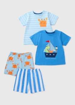 2 Pack Boys Blue Boat T-Shirt & Shorts Set (1-7yrs)