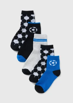 5 Pack Boys Blue Football Socks (Younger 6-Older 6.5)
