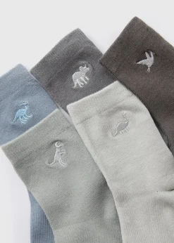 5 Pack Boys Dino Embroidered Socks (Younger 6-Older 6.5)