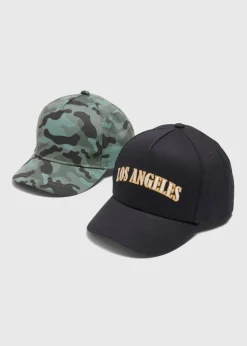 2 Pack Boys Khaki Camo Print Caps