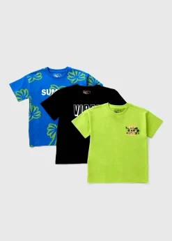 3 Pack Boys Multicolour Palm T-Shirts (7-15yrs)