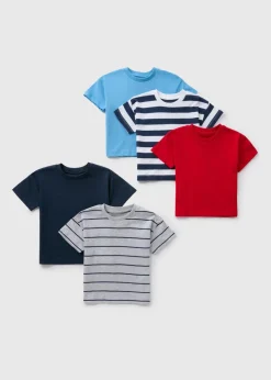 5 Pack Boys Multicolour Stripe & Solid T-Shirts (1-7yrs)