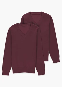 2 Pack Burgundy V-Neck Knit Jumper (Younger 4-12)