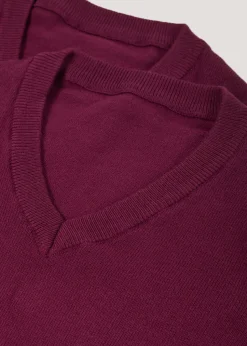 2 Pack Burgundy V-Neck Knit Jumper (Younger 4-12)