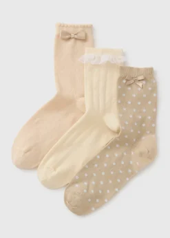 3 Pack Girls Beige Occasion Socks (Younger 6-Older 6.5)