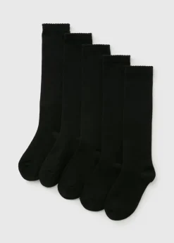 5 Pack Girls Black Knee Length Socks (Younger 6-Older 6.5)