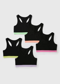 5 Pack Girls Black Neon Crop Tops (Younger 6-Older 12yrs)