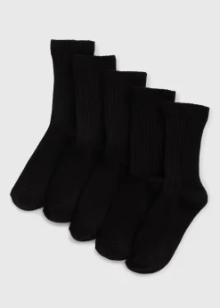 5 Pack Girls Black Ribbed Socks (Younger 9-Older 6.5)