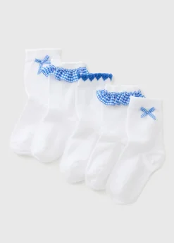 5 Pack Girls Blue Gingham Socks (Younger 6-Older 6.5)