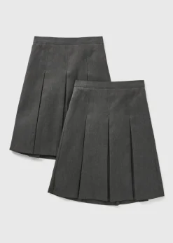 2 Pack Girls Grey Pleated Long Length School Skirts (3-16yrs)