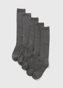 5 Pack Girls Grey Ribbed Knee High Socks (Younger 6-Older 6.5)