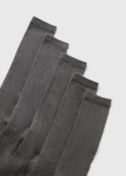 5 Pack Girls Grey Ribbed Knee High Socks (Younger 6-Older 6.5)